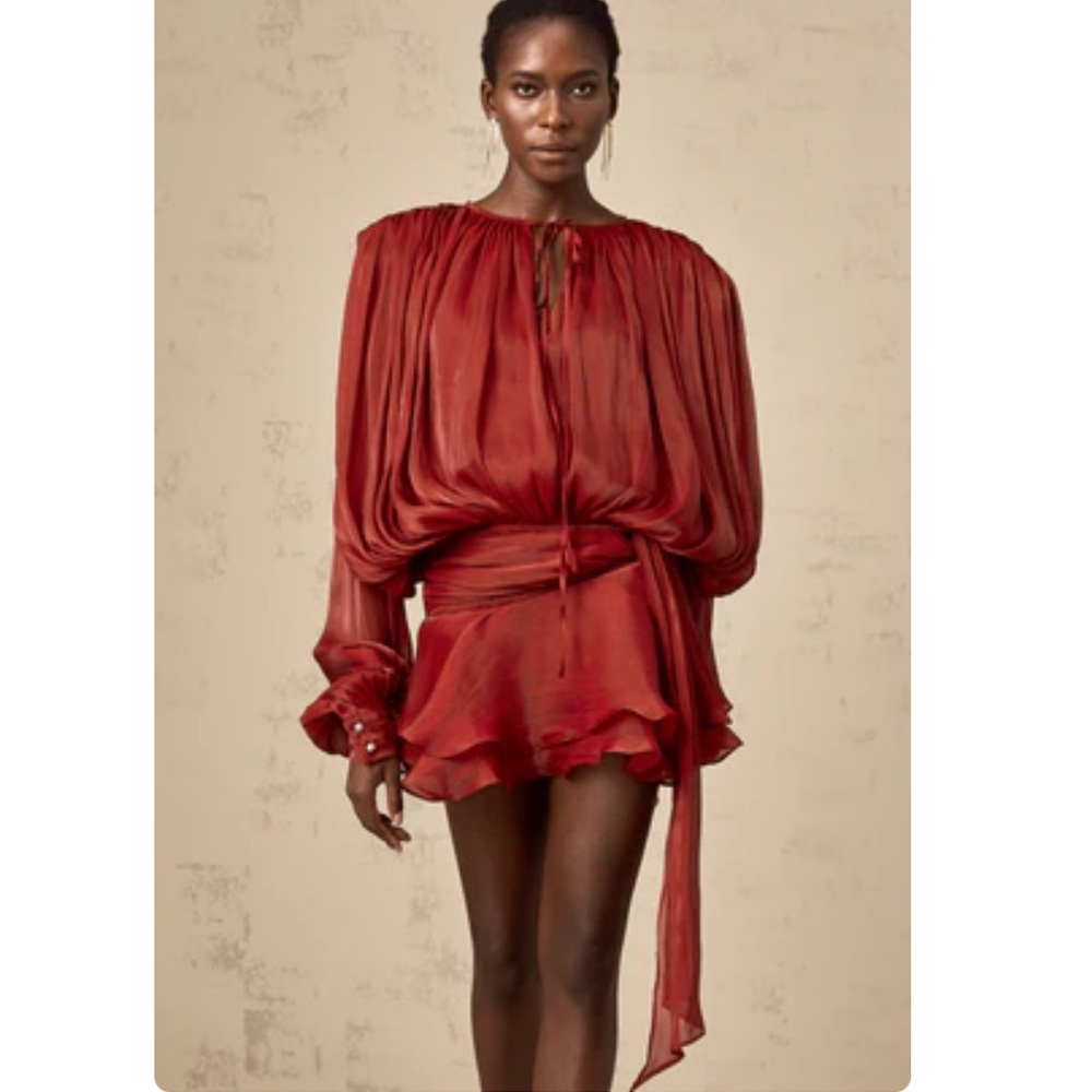 Miss Rosier Eugénie Red Fully Pleated Ruffled Mini Dress